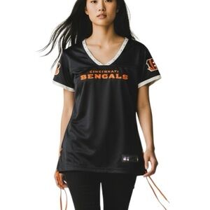 NFL Cincinnati Bengals Rhinestone V-Neck Football Jersey Black Orange Size S